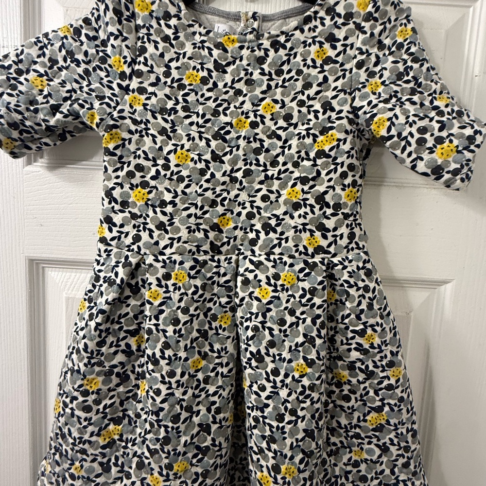 Petit Bateau Girls Floral Fit-and-Flare Dress - Yellow & Navy